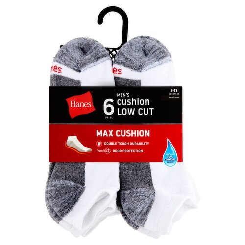 Hanes Men's Max Cushion Low Cut Socks, Size 6-12, 6 pair