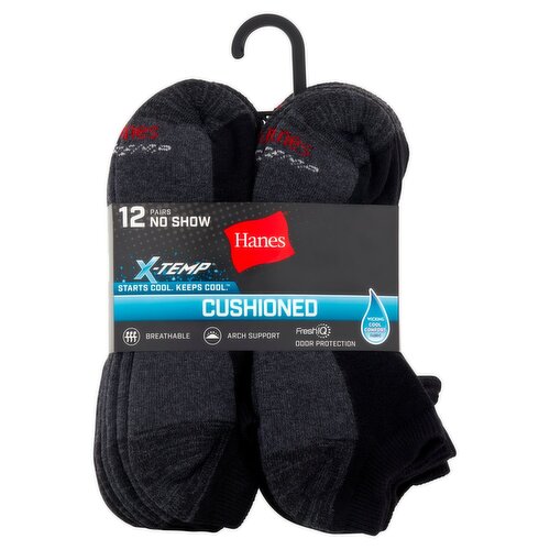 Hanes X-Temp Cushioned No Show Socks, Shoe Size 6-12, 12 pair
