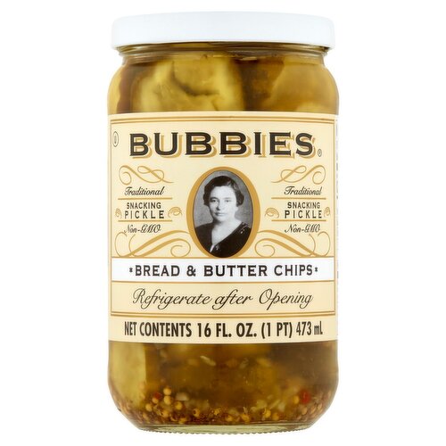 Bubbies Bread & Butter Chips Snacking Pickle, 16 OZ.