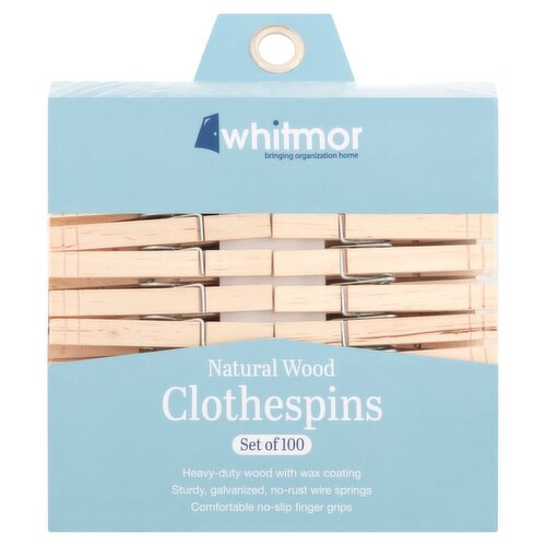 Whitmor Natural Wood Clothespins, 100 count