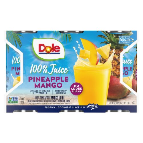 Dole 100% Pineapple Mango Juice, 6 fl oz, 6 count