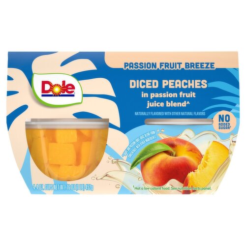 Dole Passion Fruit Breeze Diced Peaches in Passion Fruit Juice Blend, 4 oz, 4 count