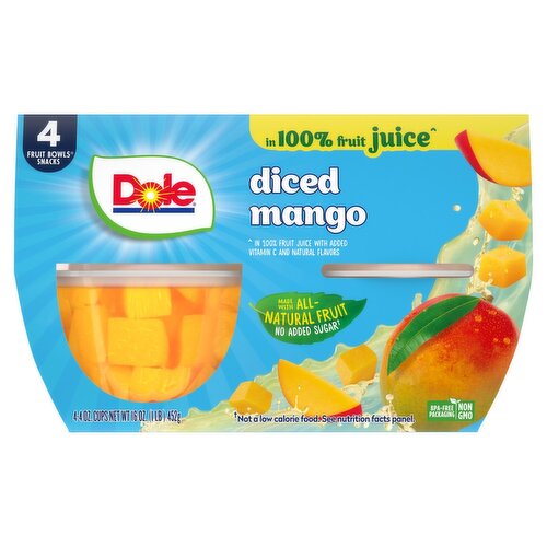 Dole Diced Mango in 100% Fruit Juice, 4 oz, 4 count