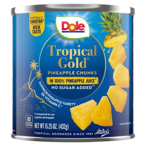 Dole Tropical Gold Pineapple Chunks in 100% Pineapple Juice, 15.25 oz