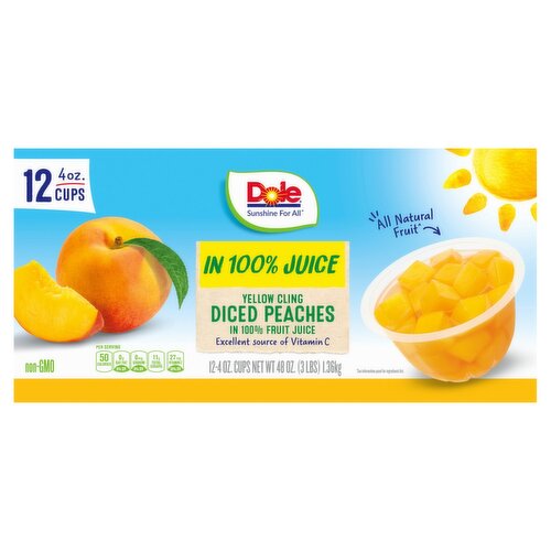 Dole Yellow Cling Diced Peaches in 100% Fruit Juice, 4 oz, 12 count