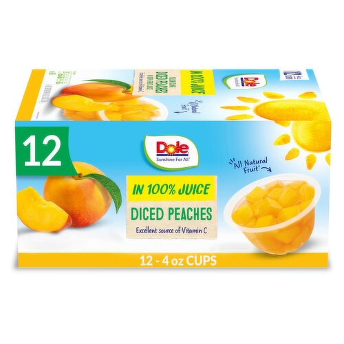 Dole Yellow Cling Diced Peaches in 100% Fruit Juice, 4 oz, 12 count