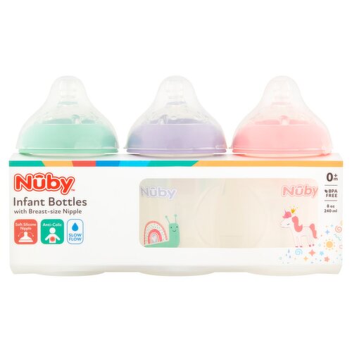 Nûby Infant Bottles with Breast-Size Nipple, 0+ m