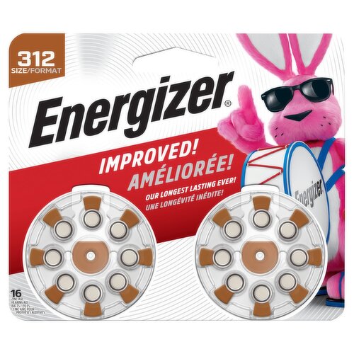 Energizer Hearing Aid Batteries Size 312, Brown Tab, 16 Pack