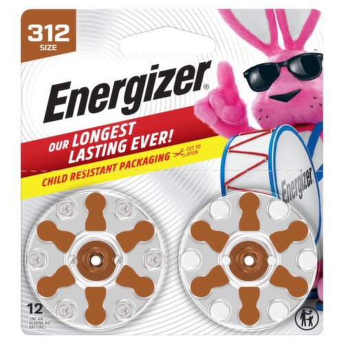 Energizer 1.45V Zinc Air Hearing Aid Batteries, Size 312, 12 count