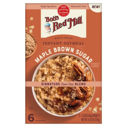 Bob's Red Mill Maple Brown Sugar Whole Grain Instant Oatmeal, 1.59 oz, 6 count