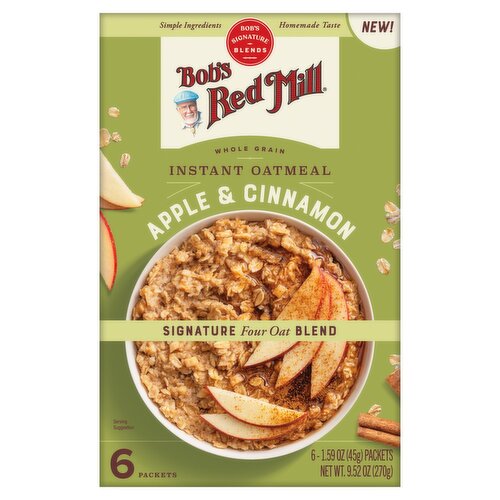 Bob's Red Mill Apple & Cinnamon Whole Grain Instant Oatmeal, 1.59 oz, 6 count