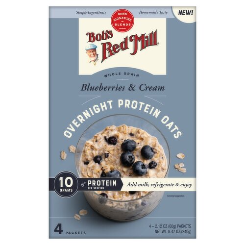 Bob's Red Mill Blueberries & Cream Whole Grain Overnight Protein Oats, 2.12 oz, 4 count