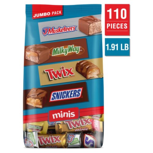 Mars Variety Bag 3 Musketeers, Milky Way, Twix and Snickers Candies Minis Jumbo Pack, 30.63 oz