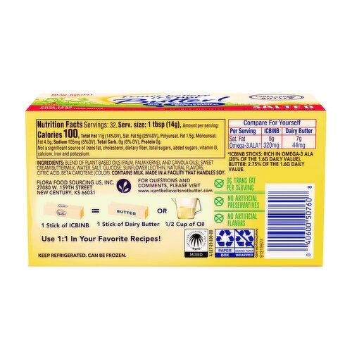 I Can't Believe It's Not Butter! Salted 79% Plant-Based Oil Spread, 4 count, 16 oz