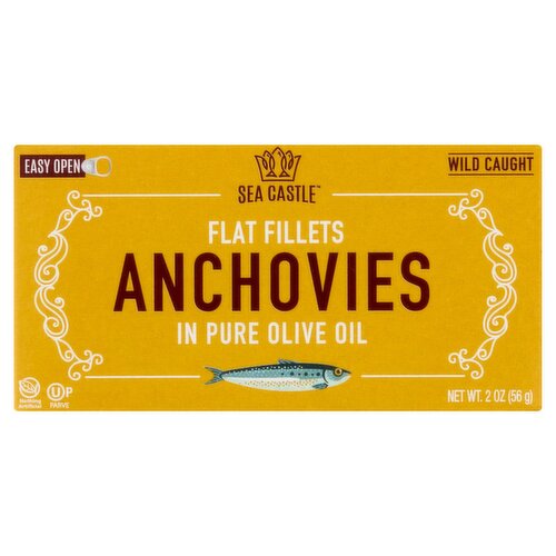 Sea Castle Flat Fillets Anchovies in Pure Olive Oil, 2 oz