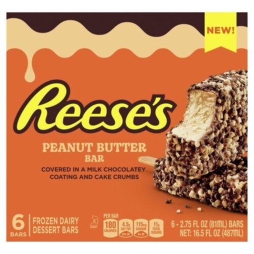 Reese's Frozen Dairy Dessert Peanut Butter Bars, 2.75 fl oz. 6 count