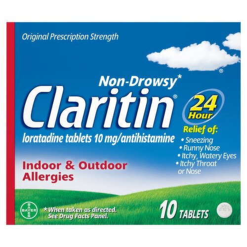 Claritin Non-Drowsy 24 Hour Indoor & Outdoor Allergies Tablets, 10 mg, 10 count