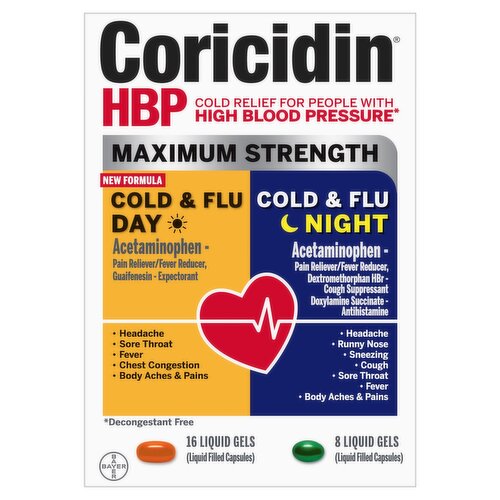 Coricidin HBP Maximum Strength Day & Night Cold & Flu Liquid Gels