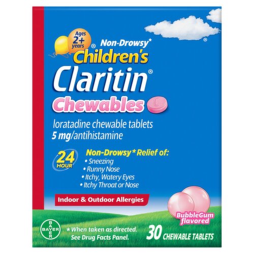 Claritin Children's Bubble Gum Flavored Chewable Tablets, 5 mg, Ages 2+ Years, 30 count