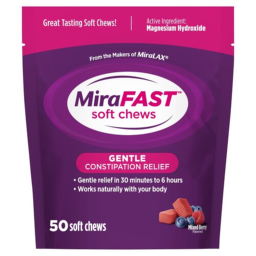 MiraFast Mixed Berry Flavored Gentle Constipation Relief Soft Chews, 50 count