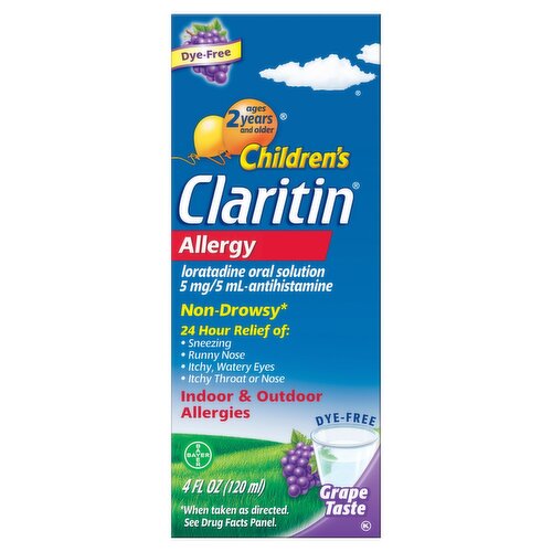 Claritin Children's Dye-Free Grape Taste Allergy Oral Solution, 4 fl oz