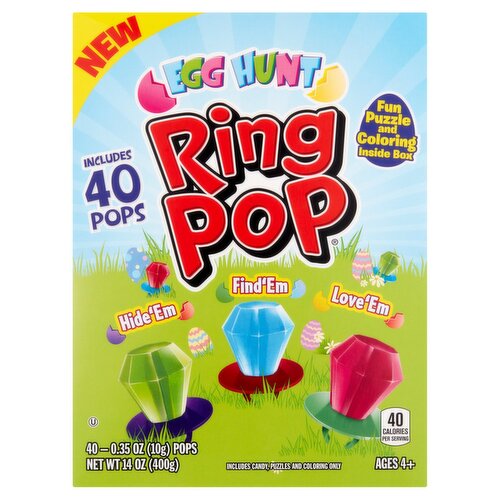 Ring Pop Egg Hunt Lollipops, Ages 4+, 0.35 oz, 40 count