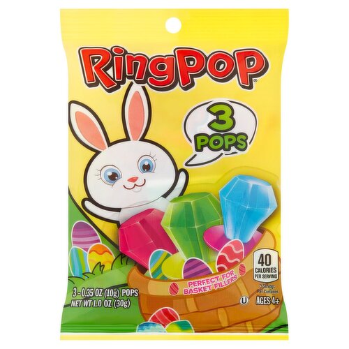 Ring Pop Strawberry, Blue Raspberry, Watermelon Pops, Ages 4+, 0.35 oz, 3 count