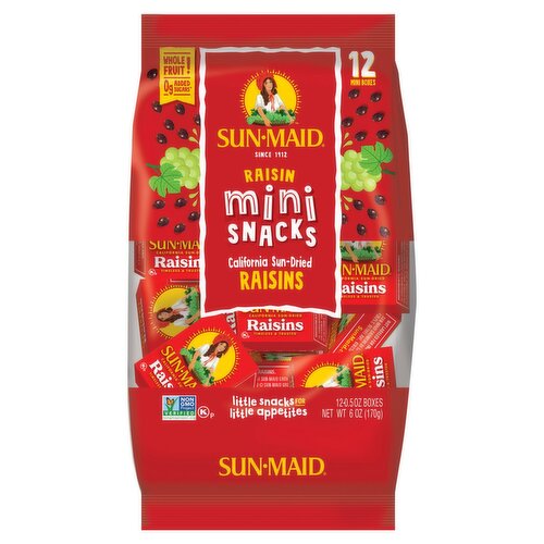 Sun-Maid Mini Snacks California Sun-Dried Raisins, 0.5 oz, 12 count