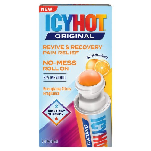 Icy Hot Original Energizing Citrus Fragrance Revive & Recovery Pain Relief No-Mess Roll On, 2 fl oz