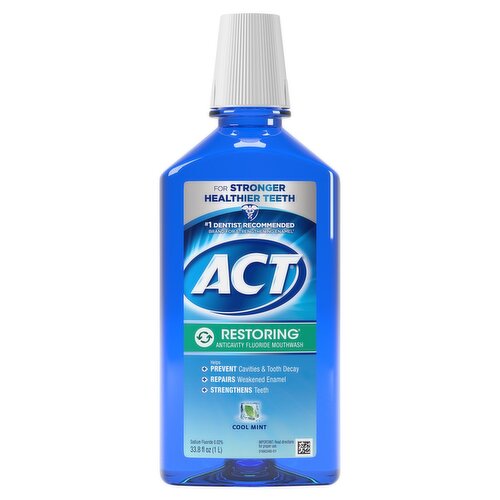 ACT Restoring Cool Mint Anticavity Fluoride Mouthwash, 33.8 fl oz