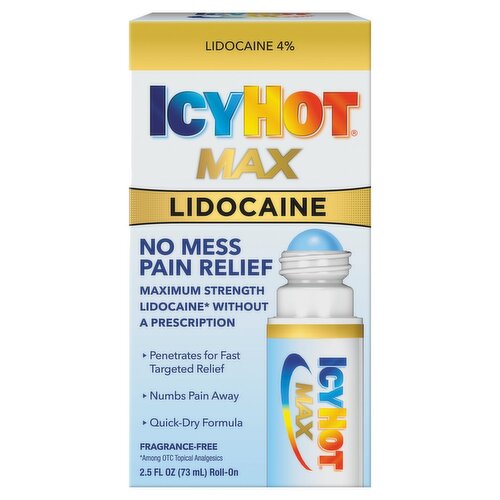 Icy Hot Max Lidocaine No Mess Pain Relief Roll-On, 2.5 fl oz