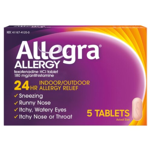 Allegra 24Hr Non-Drowsy Indoor / Outdoor Allergy Relief Tablets, 5 count