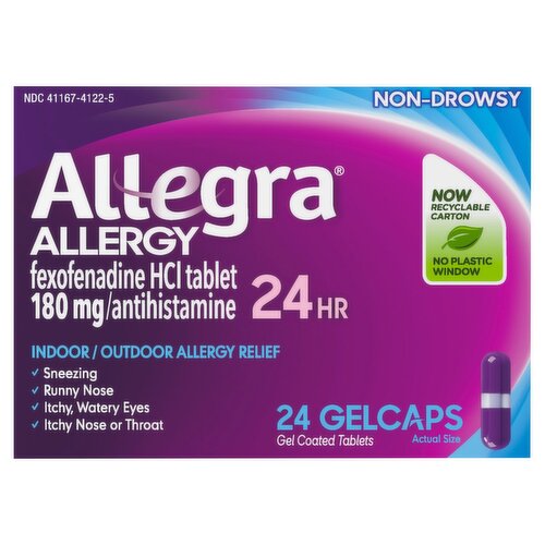 Allegra 24 Hr Non-Drowsy Allergy Gelcaps, 180 mg, 24 count