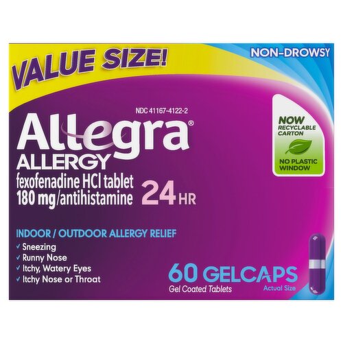 Allegra 24Hr Non-Drowsy Allergy Gelcaps Value Size!, 180 mg, 60 count