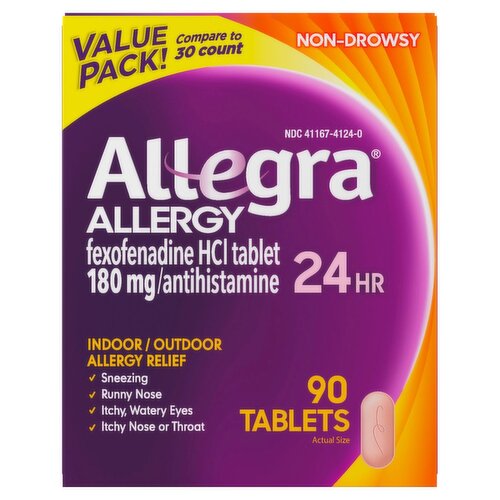 Allegra 24Hr Non-Drowsy Indoor / Outdoor Allergy Relief Tablets Value Pack!, 90 count