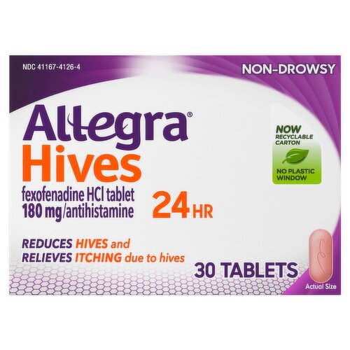 Allegra 24Hr Non-Drowsy Hives Tablets, 180 mg, 30 count