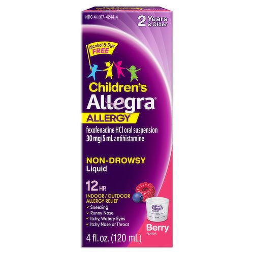 Allegra Children's Allergy 12Hr Berry Flavor Non-Drowsy Liquid, 2 Years & Older, 4 fl oz