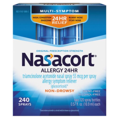 Nasacort Multi-Symptom Allergy 24Hr Relief Non-Drowsy Nasal Spray, 55 mcg, 0.57 fl oz, 2 count