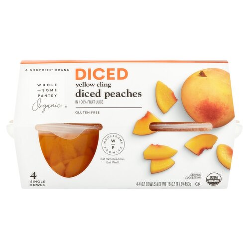 Wholesome Pantry Organic Yellow Cling Diced Peaches, 4 oz, 4 count