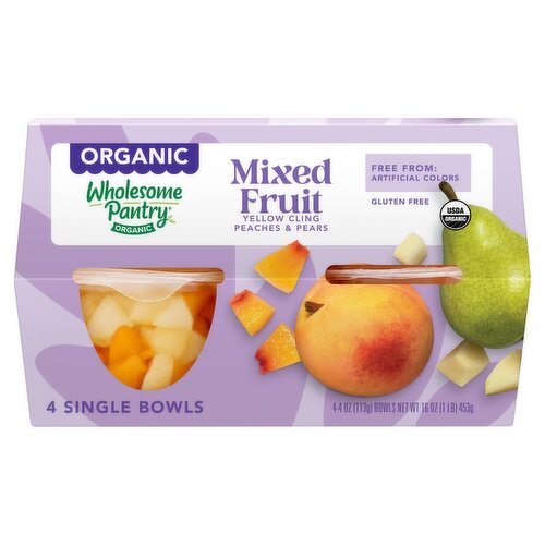 Wholesome Pantry Organic Yellow Cling Peaches & Pears Mixed Fruit, 4 oz, 4 count