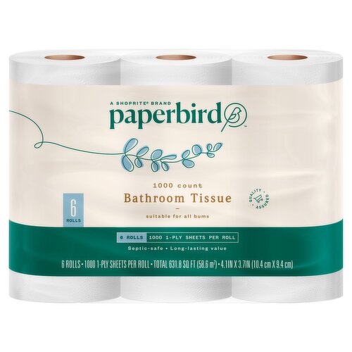 Paperbird Bathroom Tissue, 1000 1-ply sheets per roll, 6 count