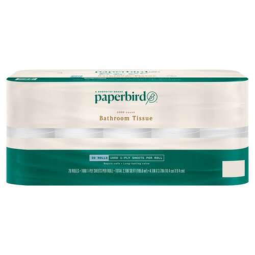 Paperbird Bathroom Tissue, 1000 1-ply sheets per roll, 20 count