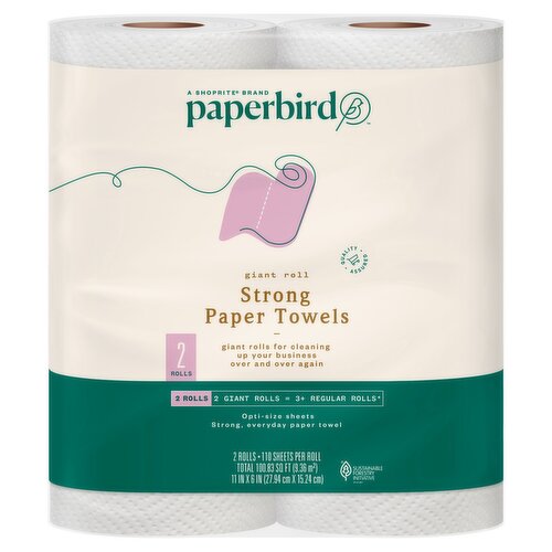 Paperbird Giant Roll Strong Paper Towels, 110 sheets per roll, 2 count