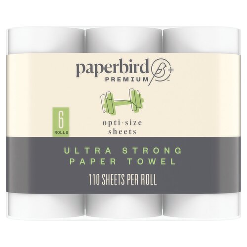 Paperbird Premium Opti-Size Sheets Ultra Strong Paper Towel, 110 sheets per roll, 6 count