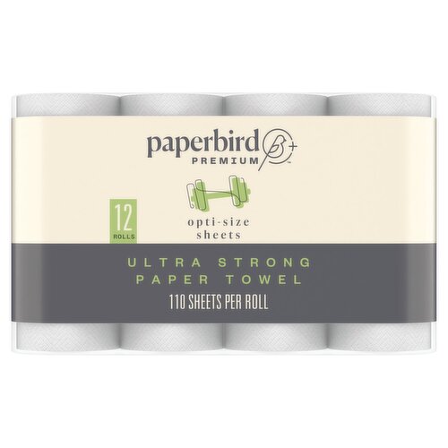 Paperbird Premium Opti-Size Sheets Ultra Strong Paper Towel, 110 sheets per roll, 12 count