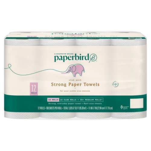 Paperbird Strong Paper Towels Club Pack, 160 sheets per roll, 12 count