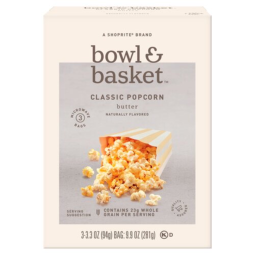 Bowl & Basket Butter Classic Popcorn, 3.3 oz, 3 count
