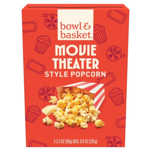 Bowl & Basket Extra Butter Movie Theater Style Popcorn, 3.3 oz, 3 count