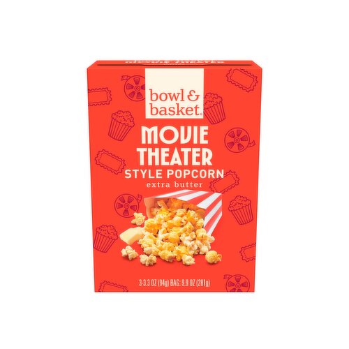 Bowl & Basket Extra Butter Movie Theater Style Popcorn, 3.3 oz, 3 count