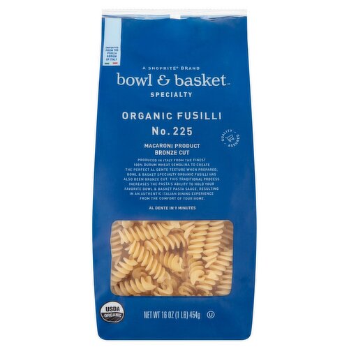 Bowl & Basket Specialty Bronze Cut Organic Fusilli No. 225 Pasta, 16 oz